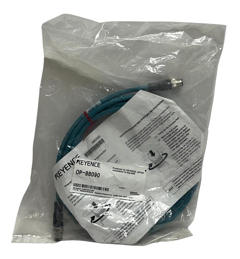 Used KEYENCE OP-88090 / OP88090 OEM SZ-V SERIES EtherNet CABLE M12 4-PIN 5M NSFS