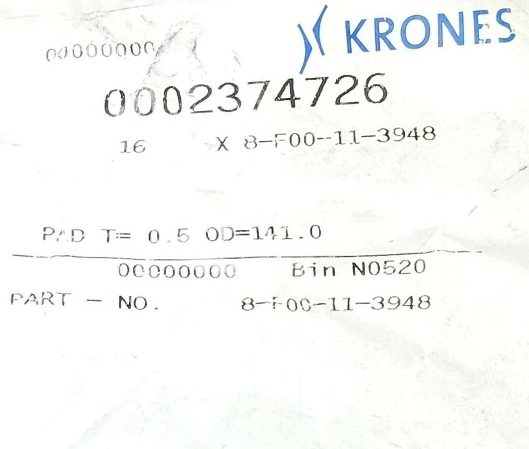 Used LOT OF 5 KRONES 8-F00-11-3948 PADS T=0.5 OD=141.0, 0002374726