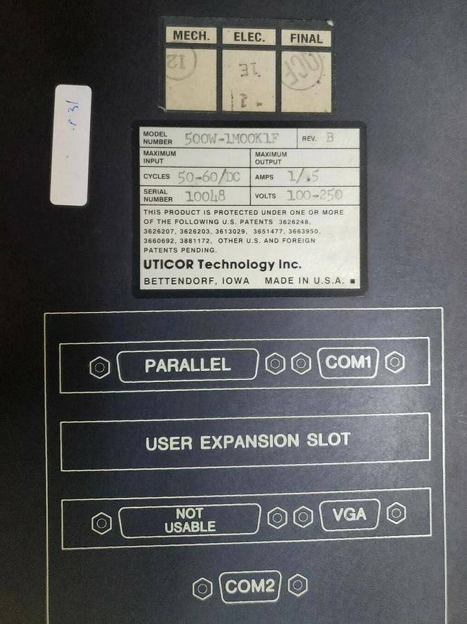 Used UTICOR 500W-1M00K1F PWS 500 INDUSTRIAL COMPUTER 10501 500W-1M00K1 500M-1S10K3