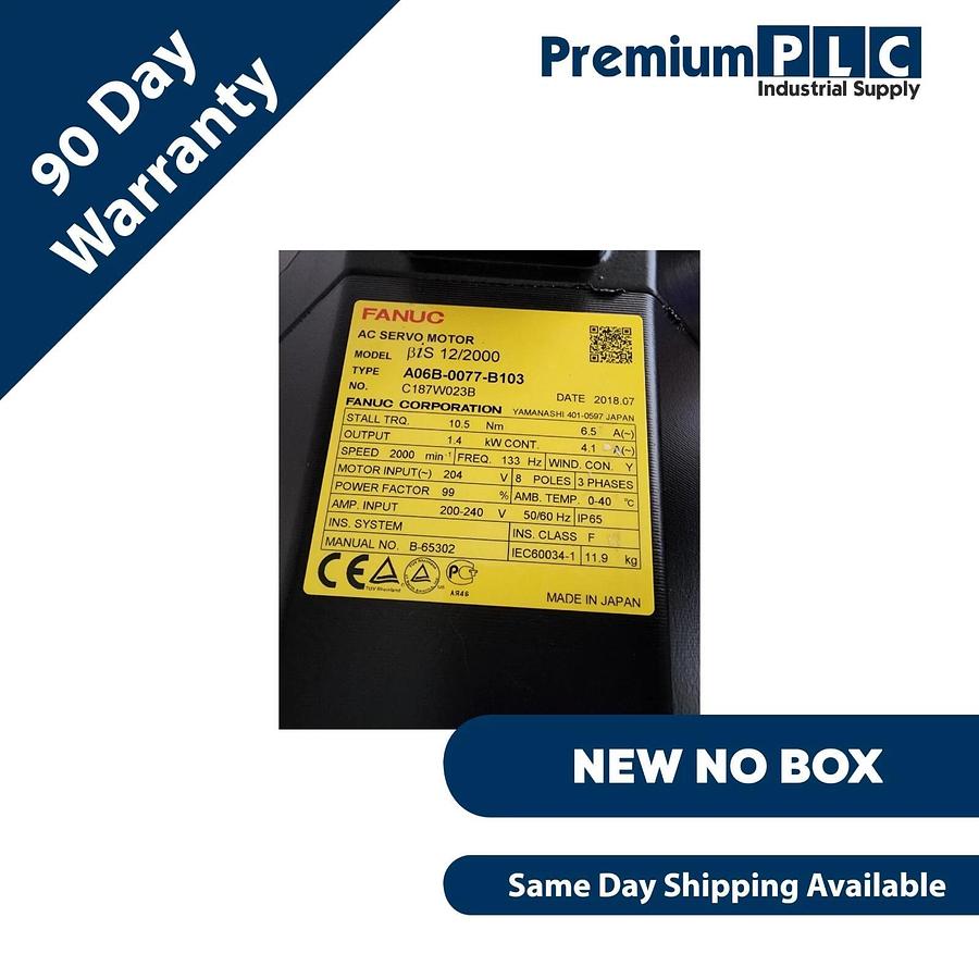 NEW FANUC A06B-0077-B103 BiS12/2000 AC SERVO MOTOR 1.4kW CONT W/ A860-2020-T301