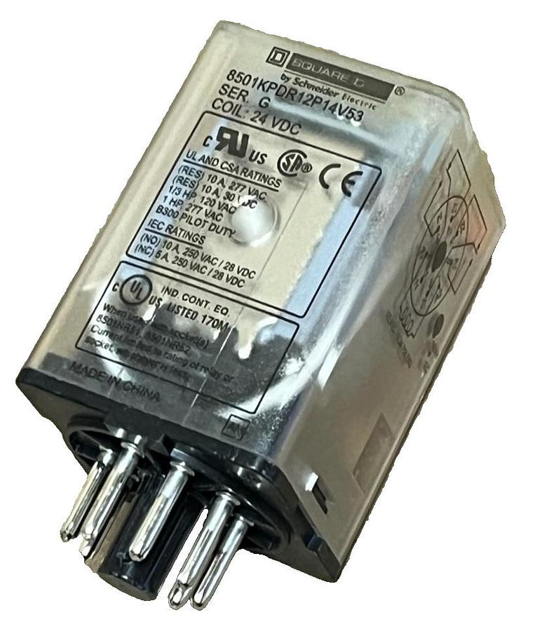Used Square D 8501KPDR12P14V53 8-Pin Relay 24VDC Coil DPDT 10A LED Indicator, NSMP