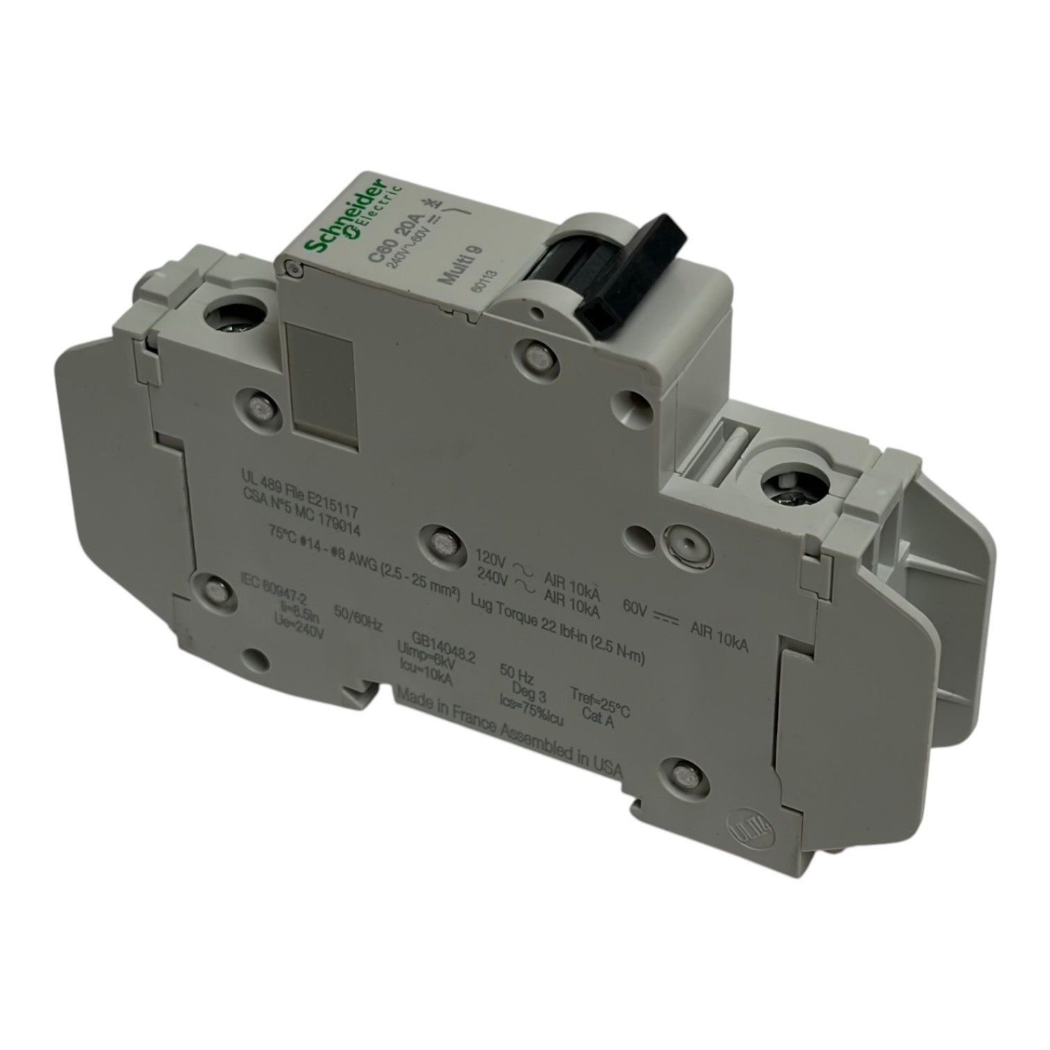 Used Schneider Electric Multi 9 C60 20A Circuit Breaker 60113 1 Pole 240V 60V New