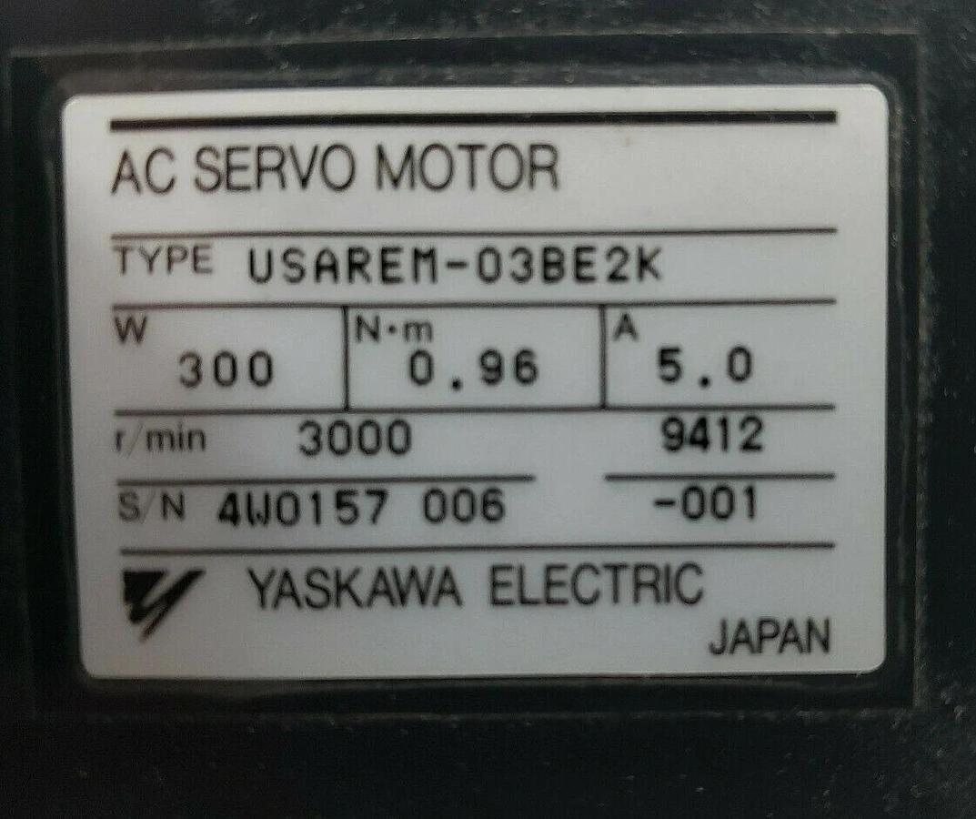 Used YASKAWA USAREM-03BE2K AC SERVO MOTOR W/ UTOPI-150VD INCR. ENCODER USAREM03BE2K