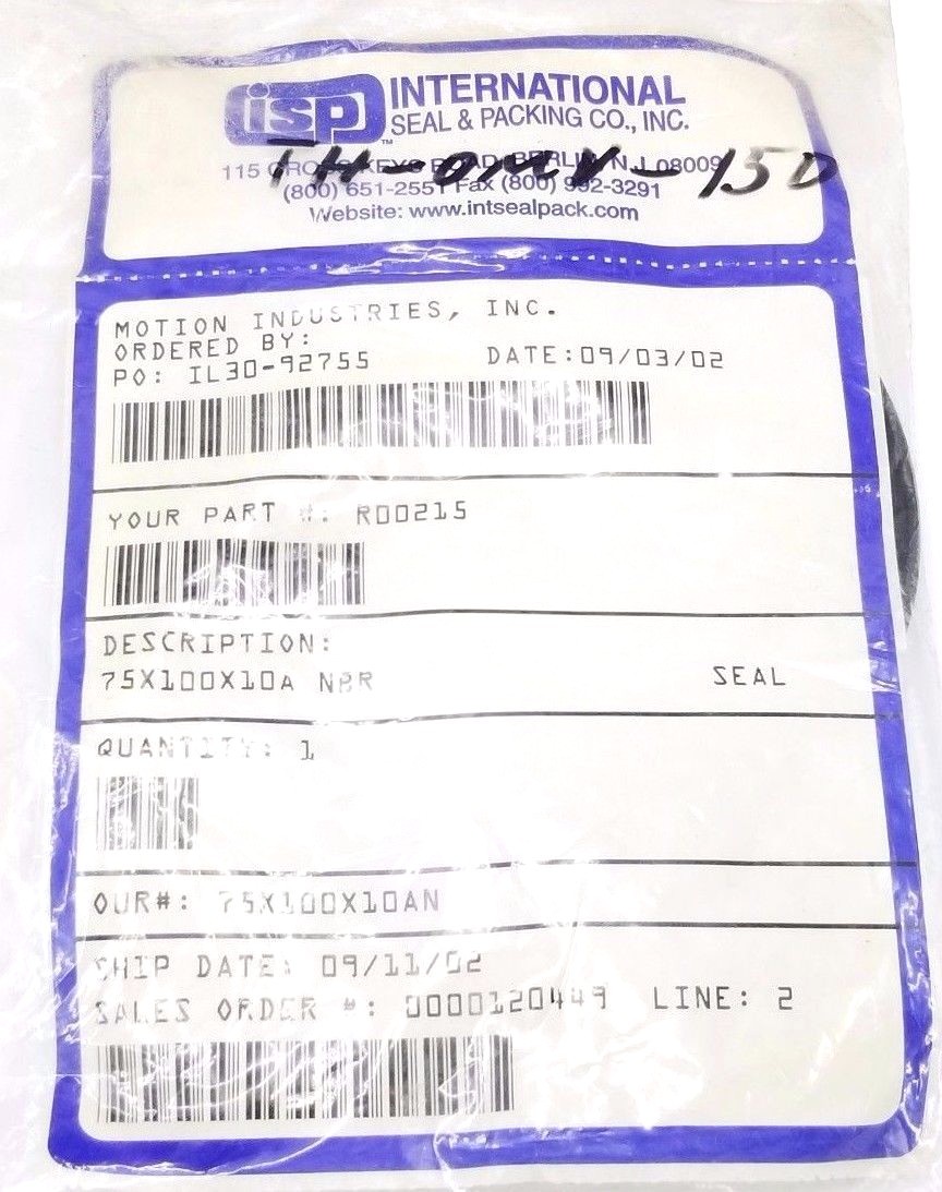 NEW ISP INTERNATIONAL 75X100X10 OIL SEAL 75X100X10A NBR