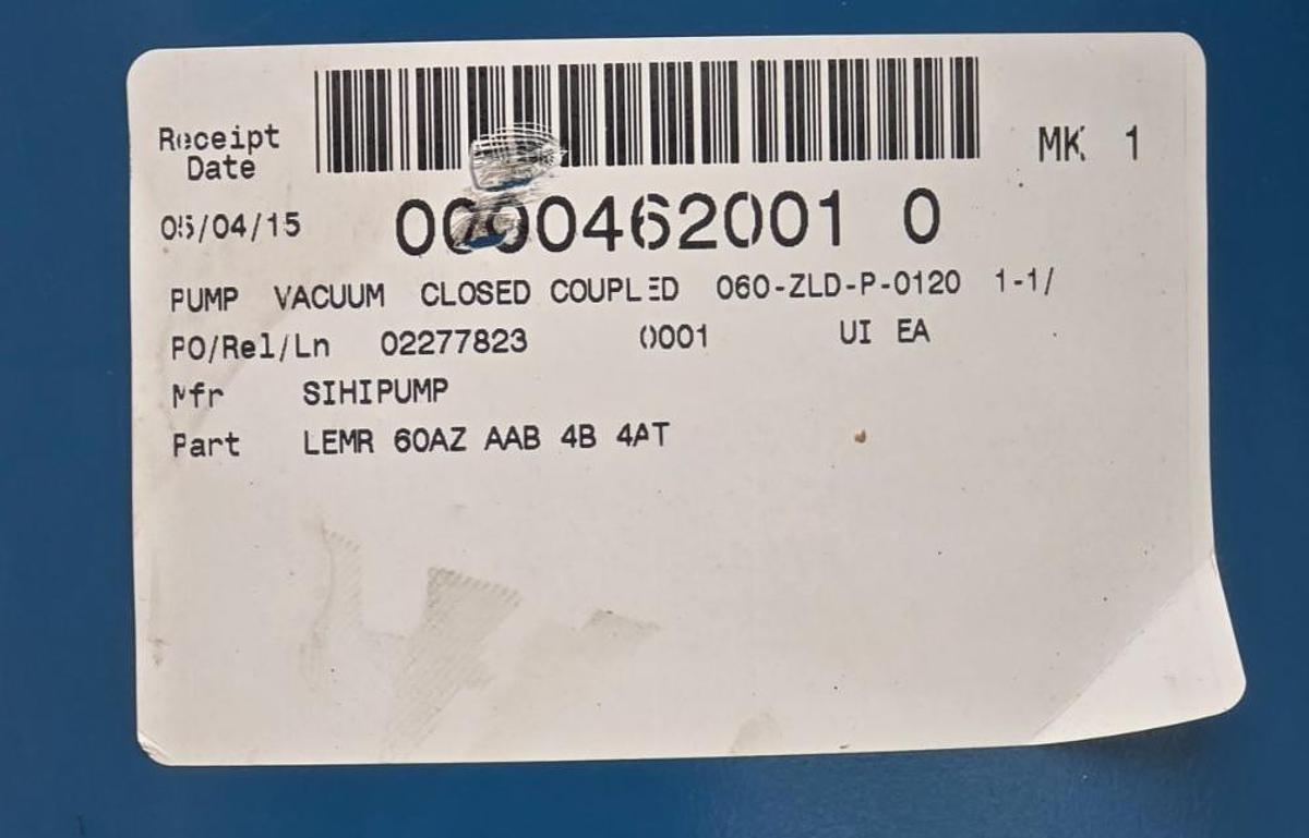 Used Sterling SIHI LEMR-60-AZ-AAB-4B-4AT Liquid Ring Vacuum Pump 316 SS, 2.5/3HP 3Ph