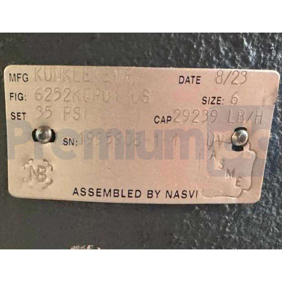 Used Kunkle 6252 Steam Safety Relief Valve 6"x8" Set @ 35PSI 29239LB/H 6252KQP01-LS