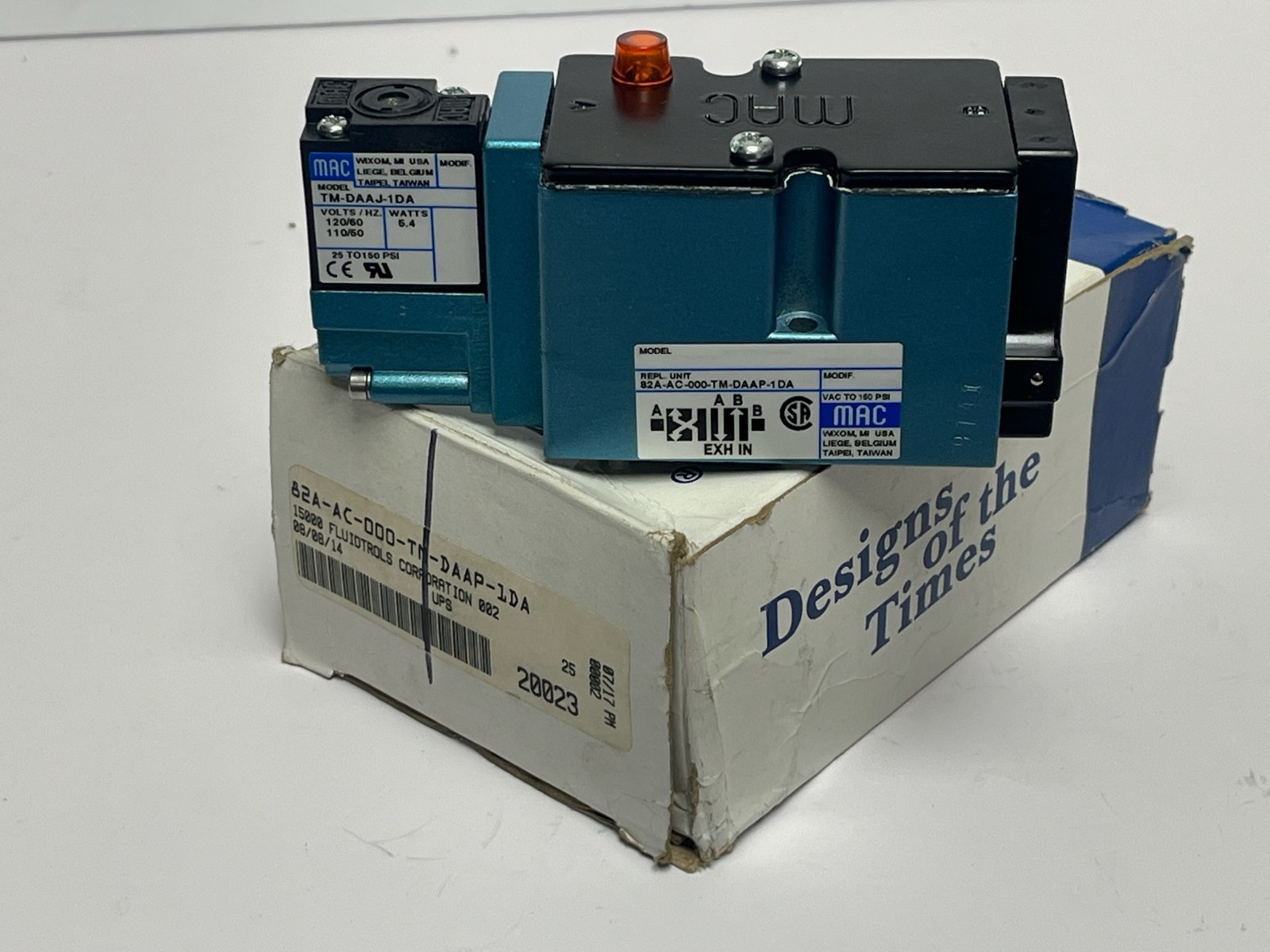 Used MAC Valves 82A-AC-000-TM-DAAP-1DA 3-Way Solenoid Valve New Surplus