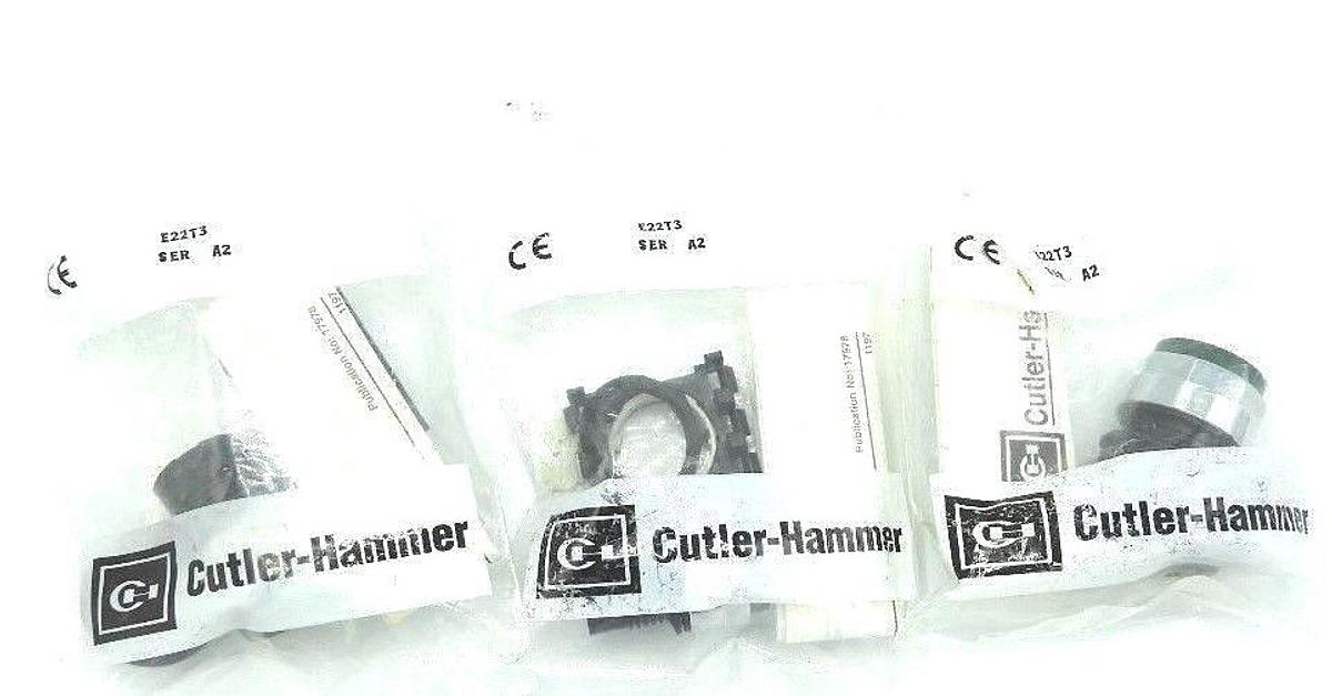 Used LOT OF 3 NEW EATON CUTLER-HAMMER E22T3 OPERATOR FOR PUSHBUTTON ILLUMINATED GREEN