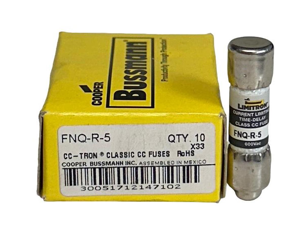 Used 10 COOPER BUSSMANN FNQ-R-5 / FNQR5 CC-TRON CLASSIC CC FUSES 5A NSMP