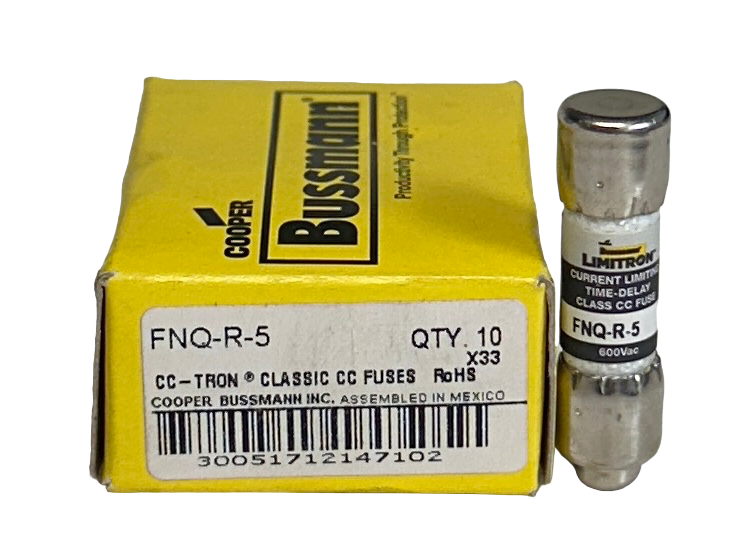 Used 10 COOPER BUSSMANN FNQ-R-5 / FNQR5 CC-TRON CLASSIC CC FUSES 5A NSMP