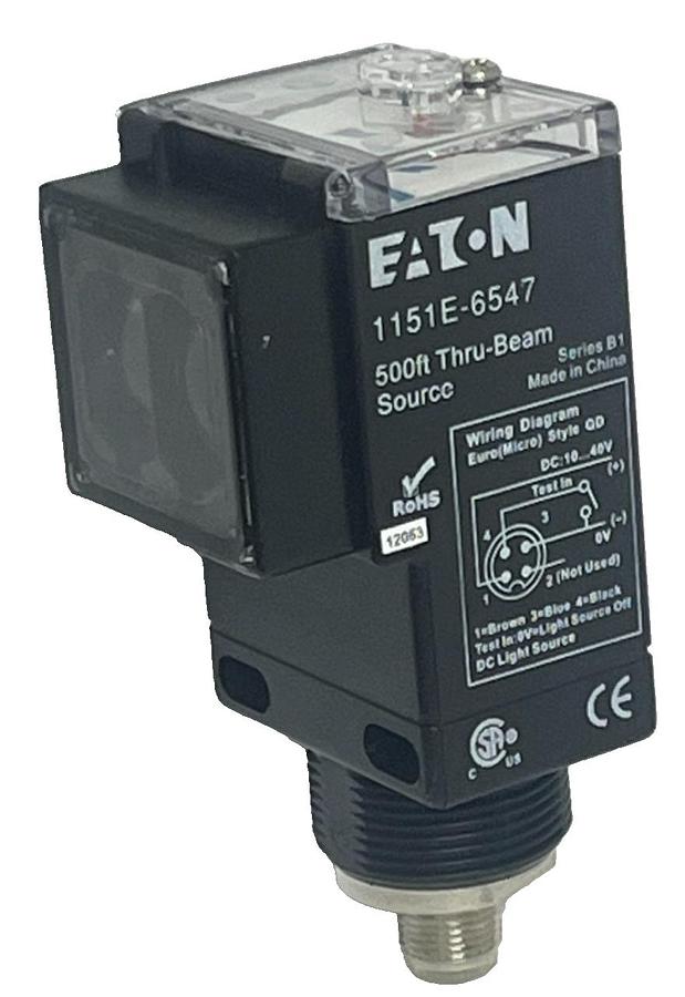 Used EATON 1151E-6547 Ser. B1 Thru-Beam Source Emitter 500ft Range 10-30VDC M12 QD