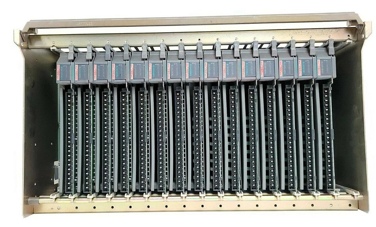 Used ALLEN BRADLEY 1771-A4B 16 SLOT I/O CHASSIS SER. B REV. K01 W/ 15 1771-IAD SER. D