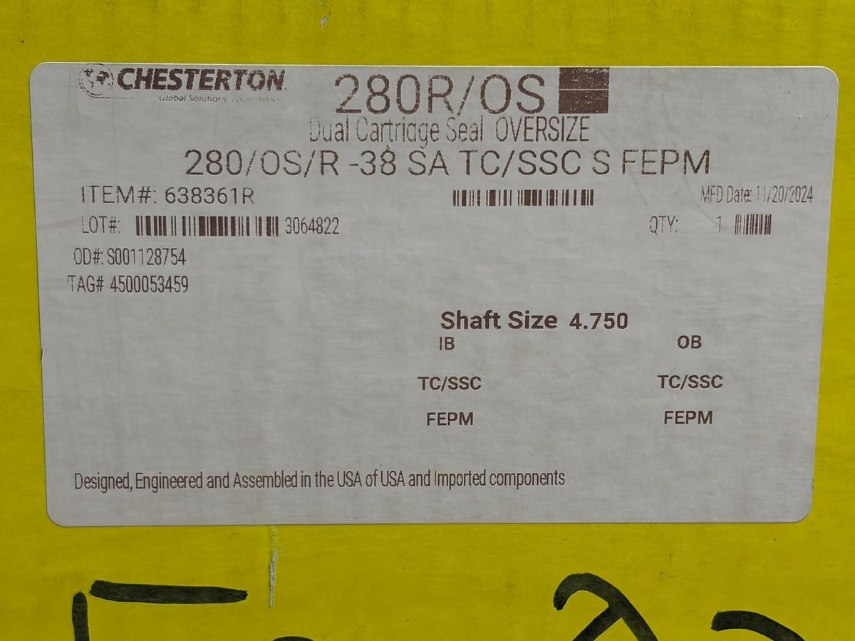 Used Chesterton 280R/OS Dual Cartridge Seal Oversize 4.750" Shaft 638361R New In Box
