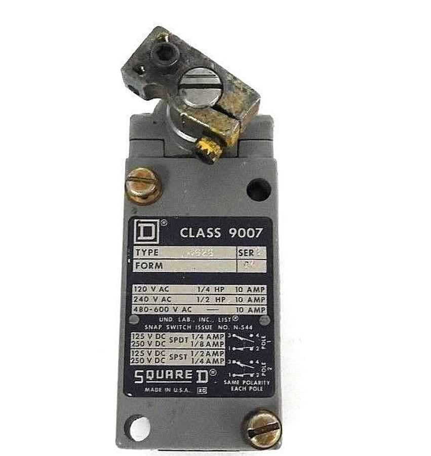Used SQUARE D 9007-B62B LIMIT SWITCH SER. B, FORM: GK W/ OPERATING HEAD