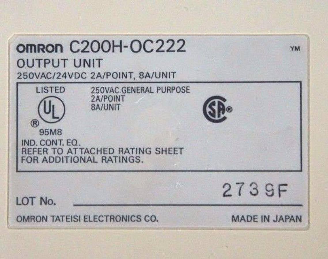 Used OMRON C200H-OC222 OUTPUT MODULE UNIT 250VAC/24VDC, 2A/POINT, 8A/UNIT, C200HOC222