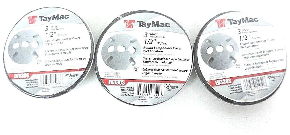 Used LOT OF 3 NEW TAYMAC LV330S ROUND LAMPHOLDER COVER 3 HOLE 1/2IN GRAY