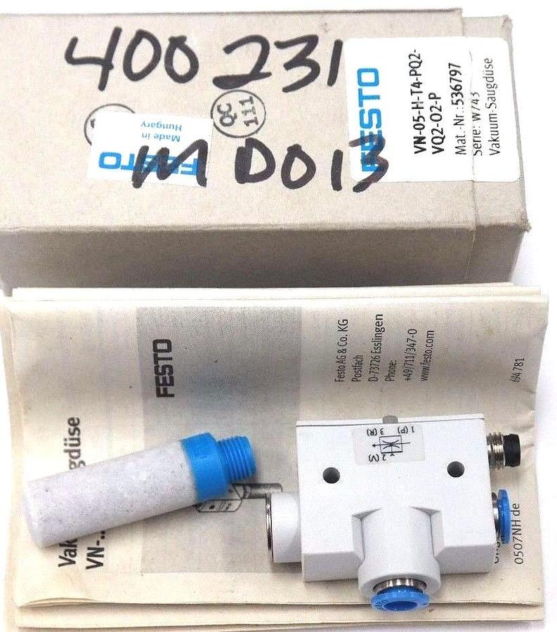 Used NIB FESTO VN-05-H-T4-PQ2-VQ2-02-P VACUUM GENER 536797 VN05HT4PQ2VQ202P