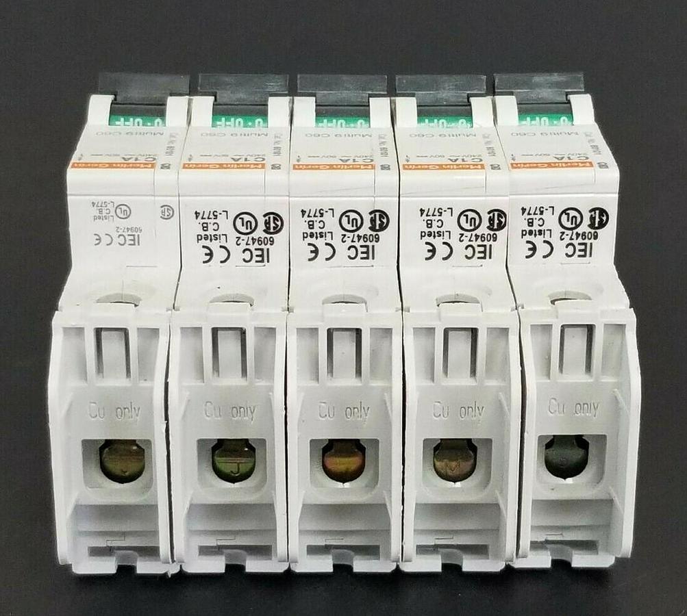Used LOT OF 5 MERLIN GERIN CAT. NO. 60101 MULTI9 C60 CIRCUIT BREAKERS C1A 240V-60V
