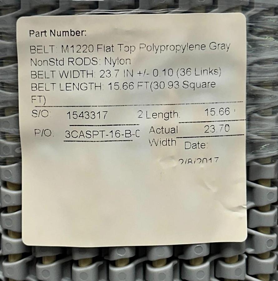 Used HABASIT AMERICA M1220 FLAT TOP PP GRAY NYLON RODS L=15.66' W=23.7'' NSMP