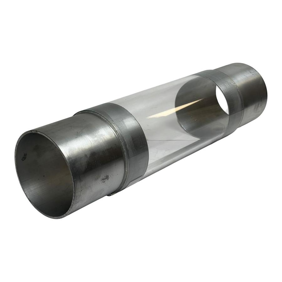 Used Pneumatic Conveying Acrylic Sight Glass Coupler 4" OD 16" L Stainless Steel New