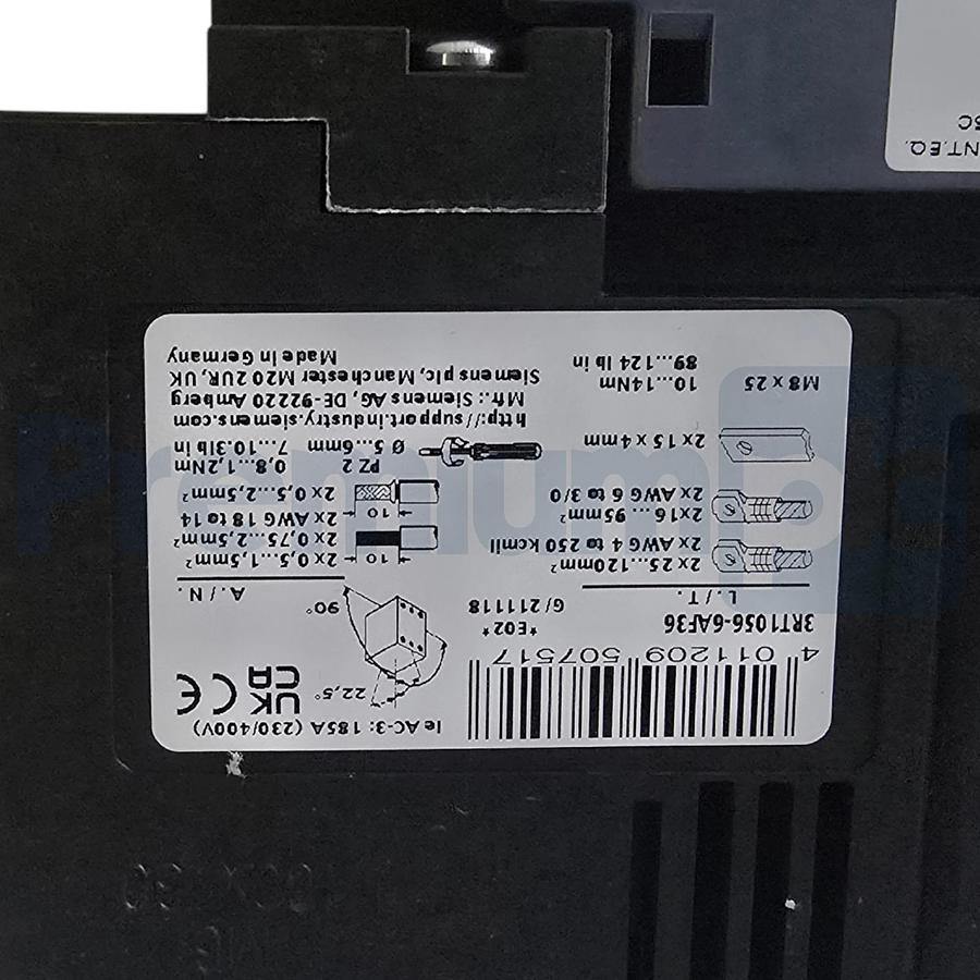 Used Siemens 3RT1056-6AF36 SIRIUS Contactor 3-Pole 90kW 185A 110-127V AC/DC Size S6