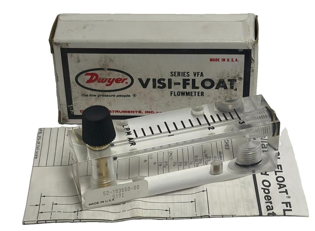 Used Dwyer Visi-Float VFA-25-BV Acrylic Flowmeter 3 LPM Air 1152-149 New