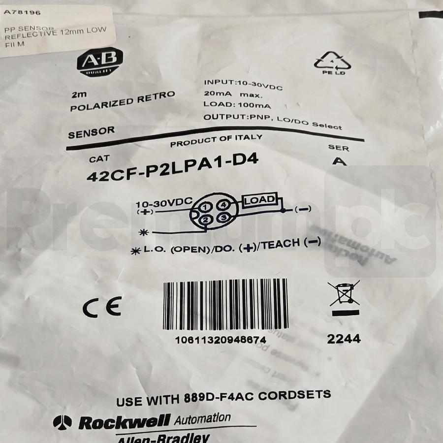 Allen Bradley 42CF-P2LPA1-D4 /A PHOTOSWITCH 12mm Clyindrica Sensor 2m Range NEW
