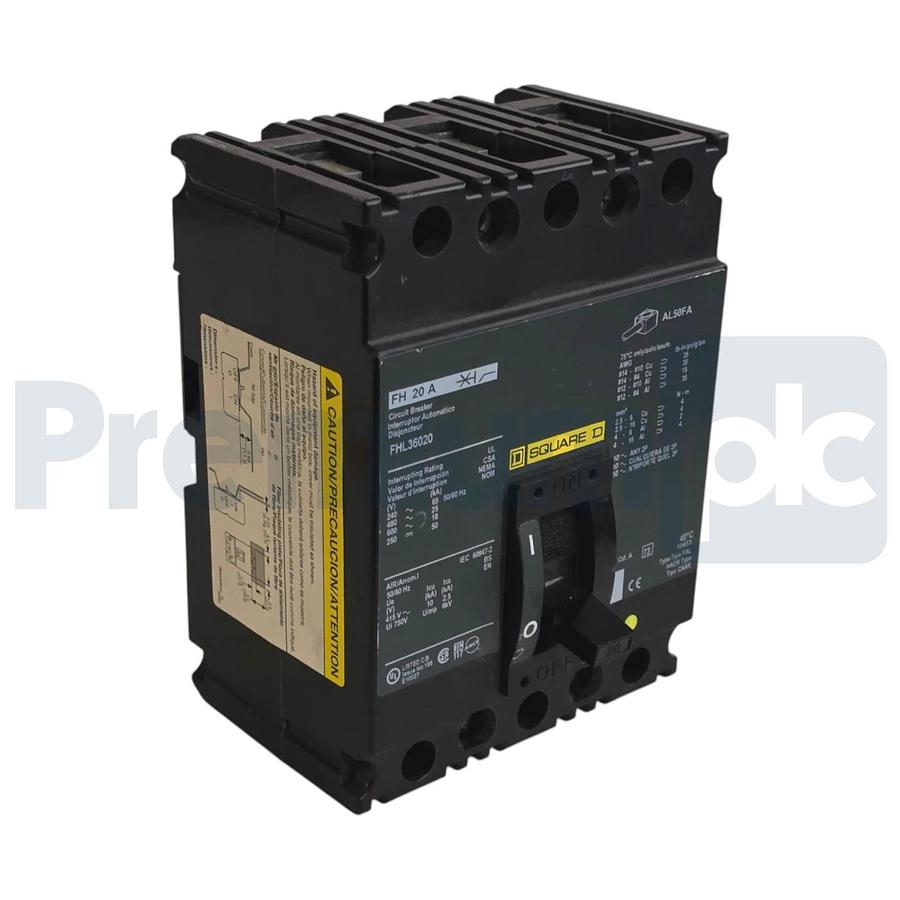 Square D FHL36020 Molded Case Circuit Breaker | 20A 3-Pole 600V F-Frame NSNP