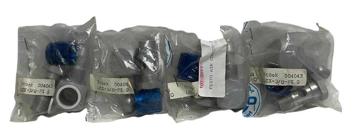 Used 4 FESTO LCX-3/8-PX9 / 004043 / 4043 ELBOW QUICK CONNECTORS 3/8'' OEM NSFS