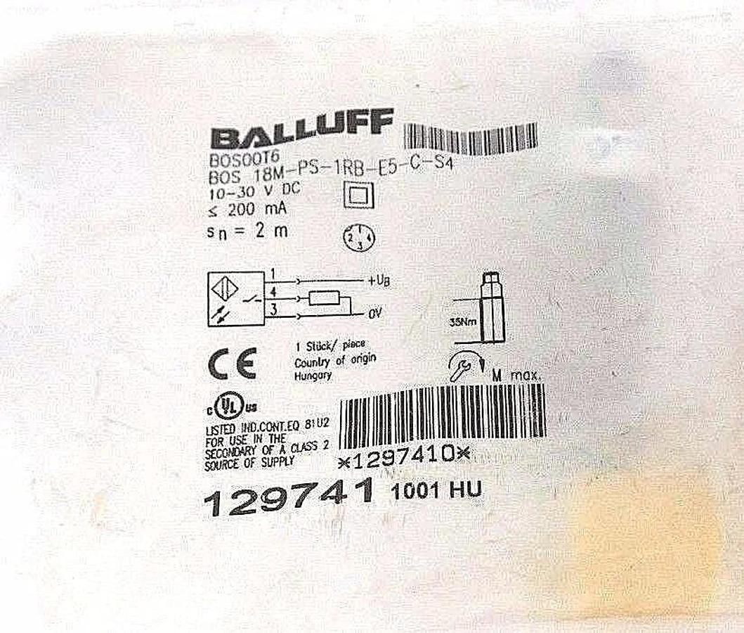 Used NEW BALLUFF BOS00T6 SENSOR BOS-18M-PS-1RB-E5-C-S4, 10-30V DC, 200mA