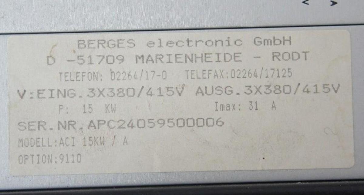 Used BERGES ELECTRONIC CO-SINUS ACI 15KW OPTION: 9110 DRIVE