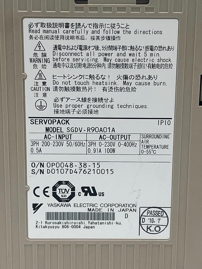 Used YASKAWA SGDV-R90A01A Servopack Servo Drive Amplifier 0.4kW 400W Sigma V Series