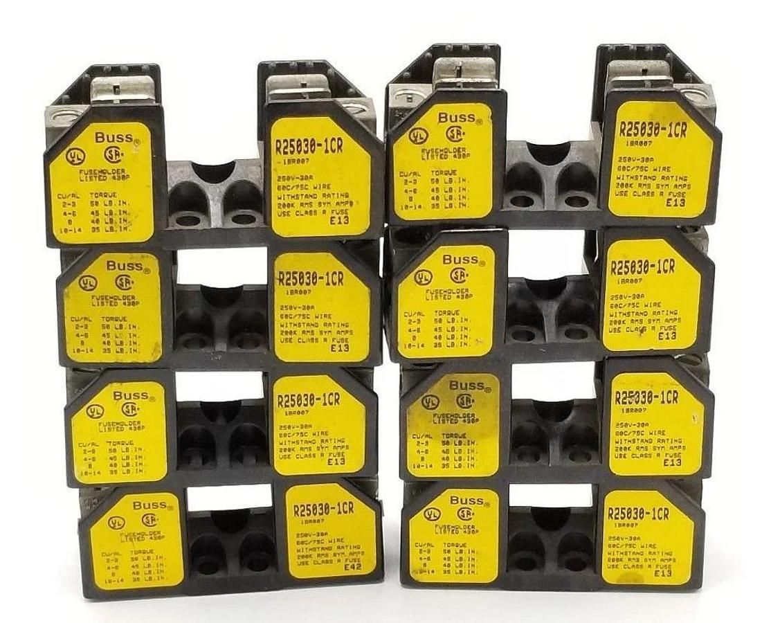 Used LOT OR 8 BUSS R25030-1CR FUSEHOLDERS 250V, 30A, 1POLE, 1BR007, R250301CR