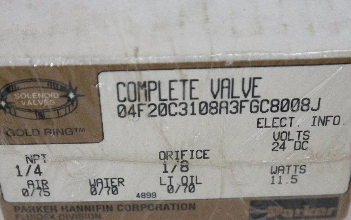 NIB PARKER 04F20C3108A3FGC8008J SOLENOID VALVE 1/4NPT 1/8 ORIFICE 24V PO220-0441