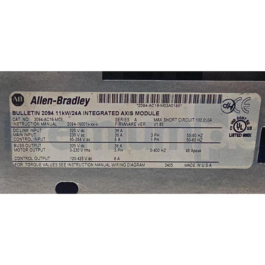 Used Allen Bradley 2094-AC16-M03 /A Kinetix 6000 Integrated Axis Module 11kW/24A 230V