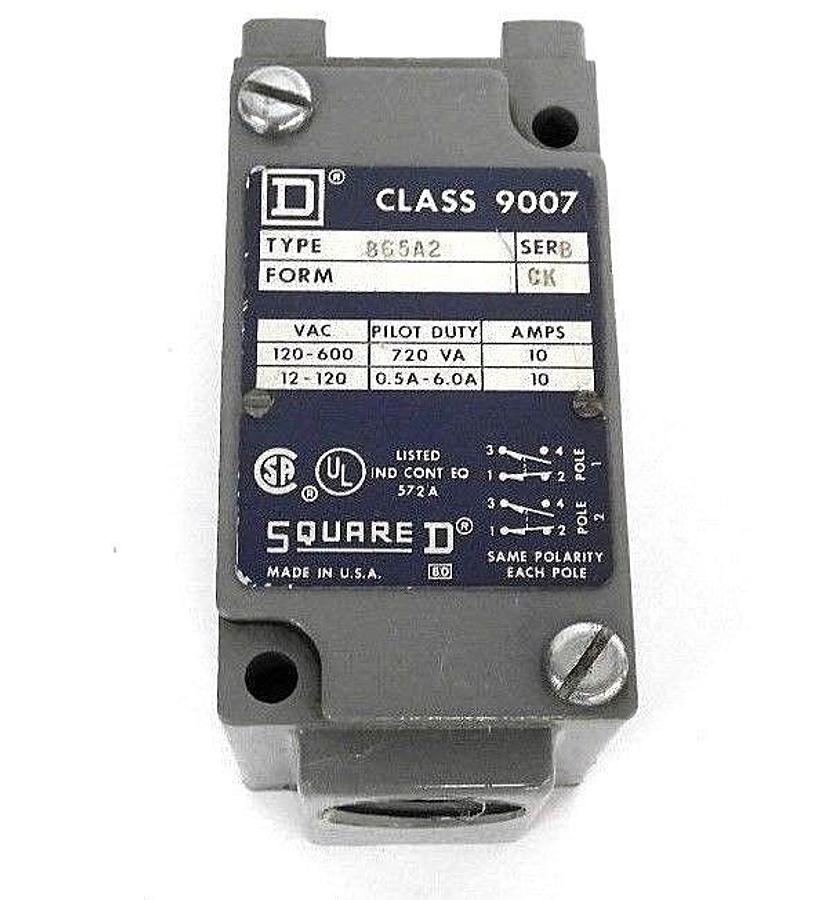 Used SQUARE D 9007-B65A2 LIMIT SWITCH 9007B65A2, SER. B, FORM: CK