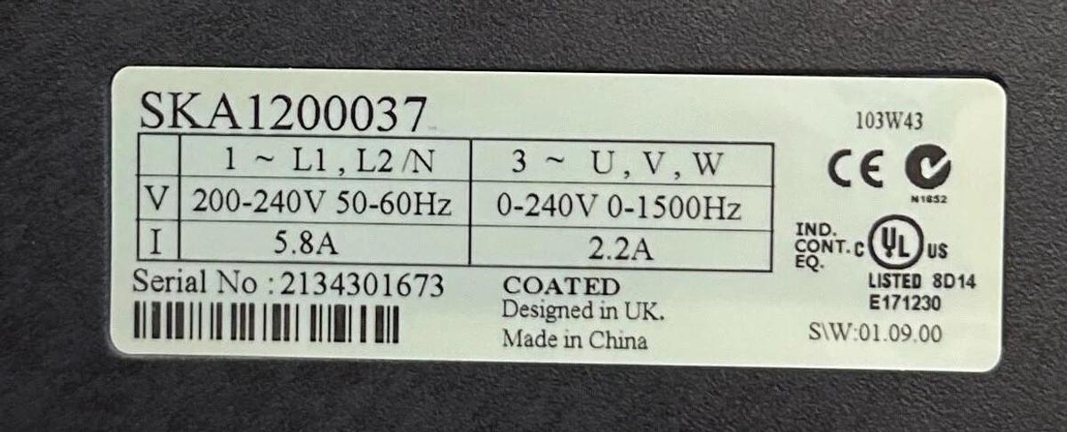 CONTROL TECHNIQUES SKA1200037 / 11310305101001 COMMANDER SK DRIVE 0.37kW NSMP