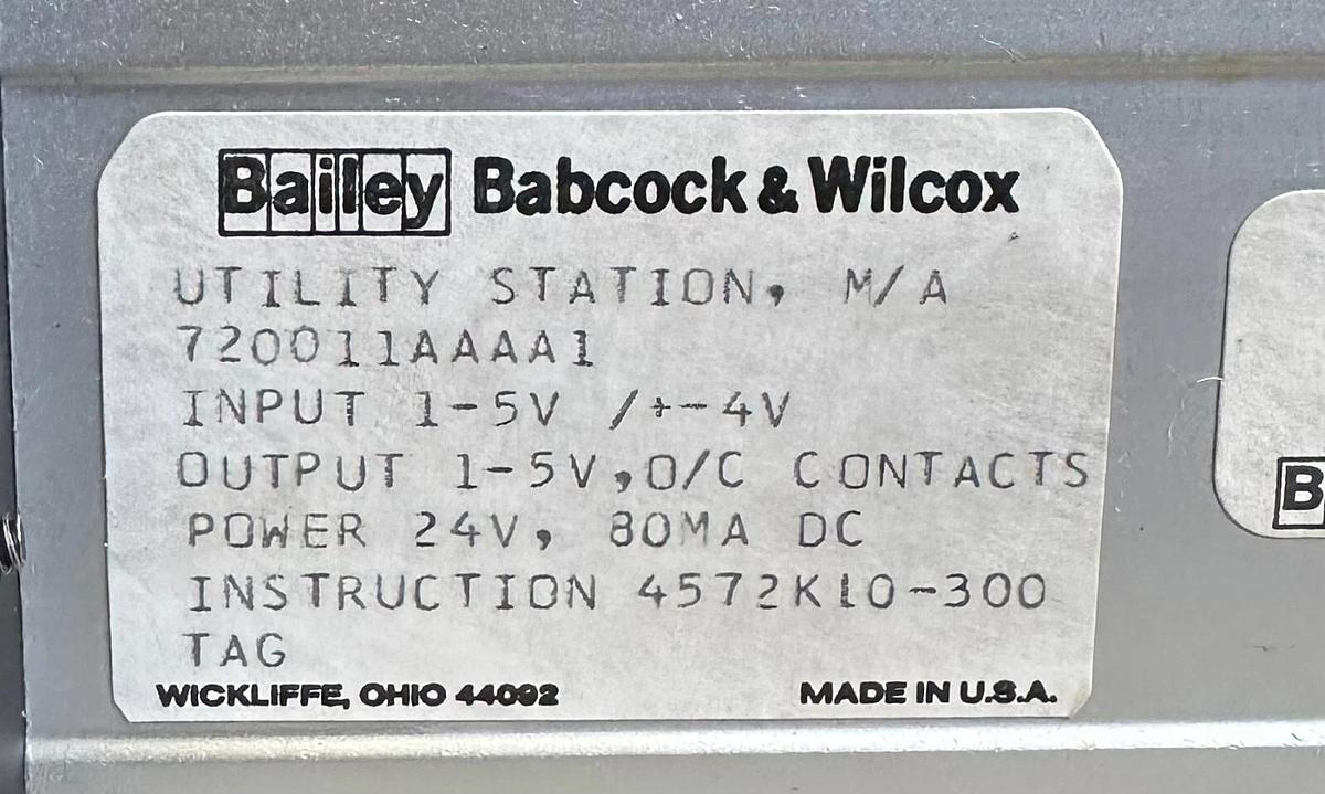 Used BAILEY BABCOCK & WILCOX 720011AAAA1 UTILITY STATION CONTROLLER M/A 24V 80MA DC