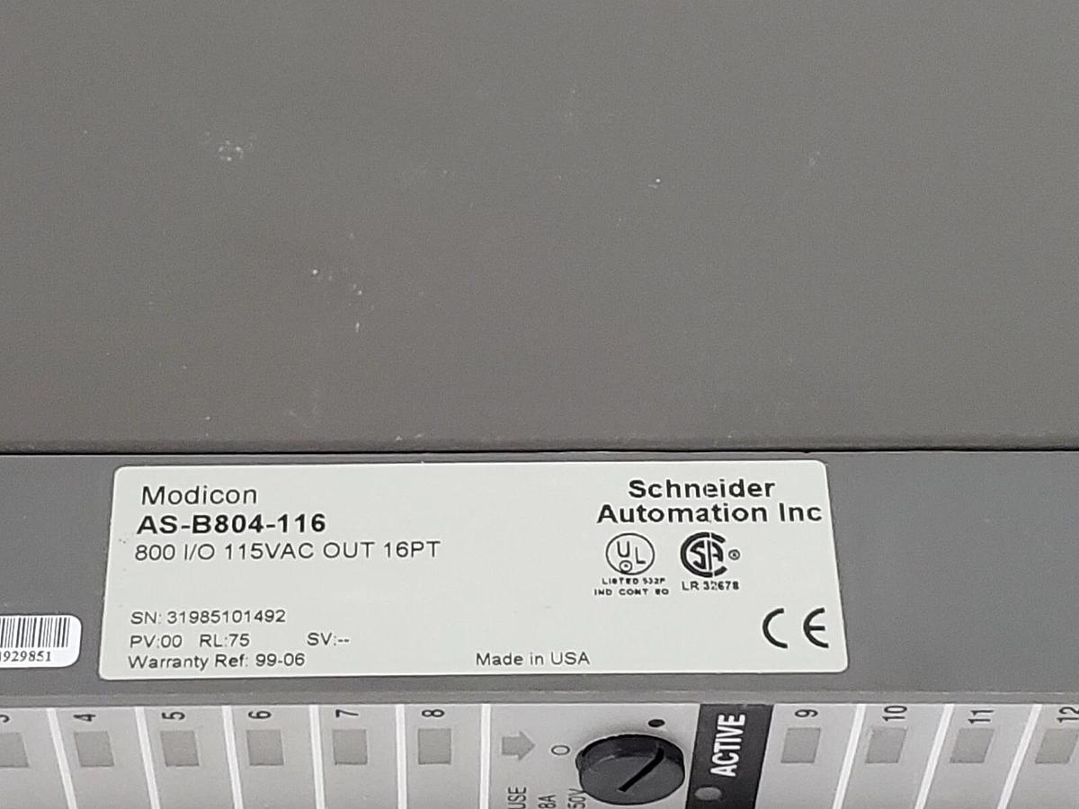 Used MODICON AS-B804-116 OUTPUT MODULE PV: 00 RL: 75 115VAC 16PT ASB804116