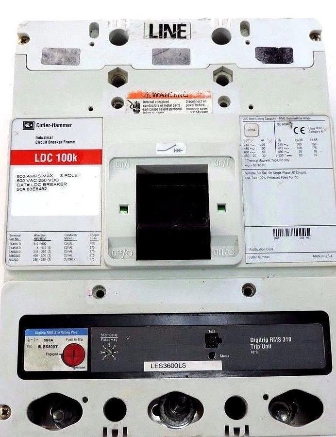Used CUTLER HAMMER LDC3600FK01P05Y01 CIRCUIT BREAKER LDC100K W/ LES3600LS TRIP UNIT