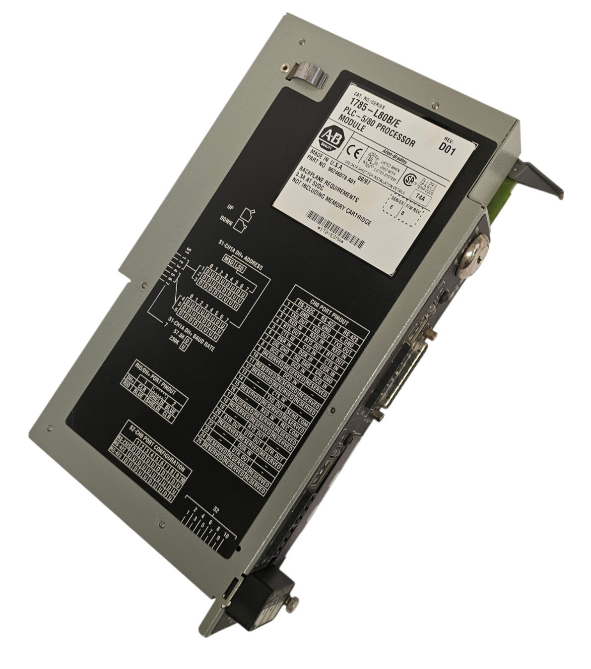 Used ALLEN BRADLEY 1785-L80B /E PLC-5/80 PROCESSOR MODULE REV. D01 F/W REV. B SER. E
