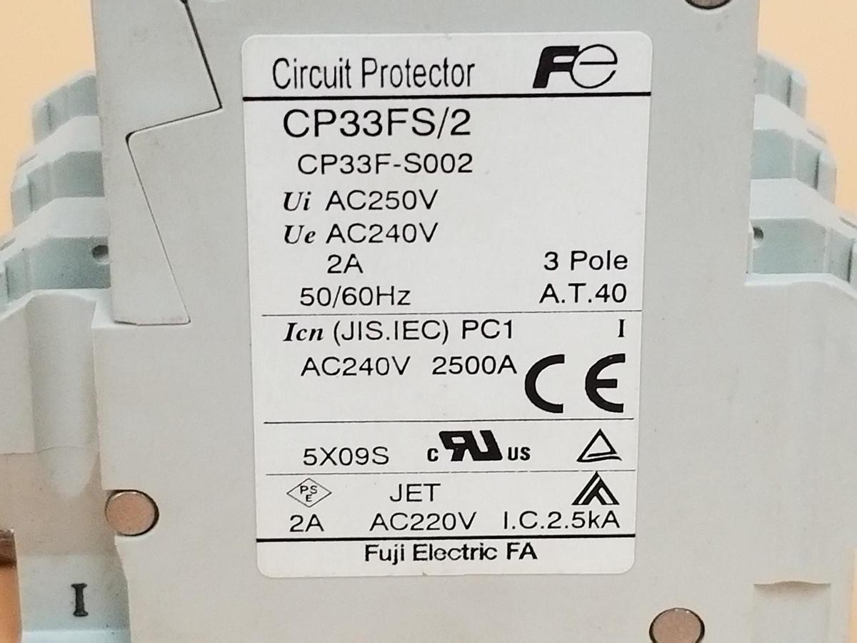 Used LOT OF 3 FUJI ELECTRIC CP33FS/2 CIRCUIT BREAKERS 3P, 2A, CP33FS2