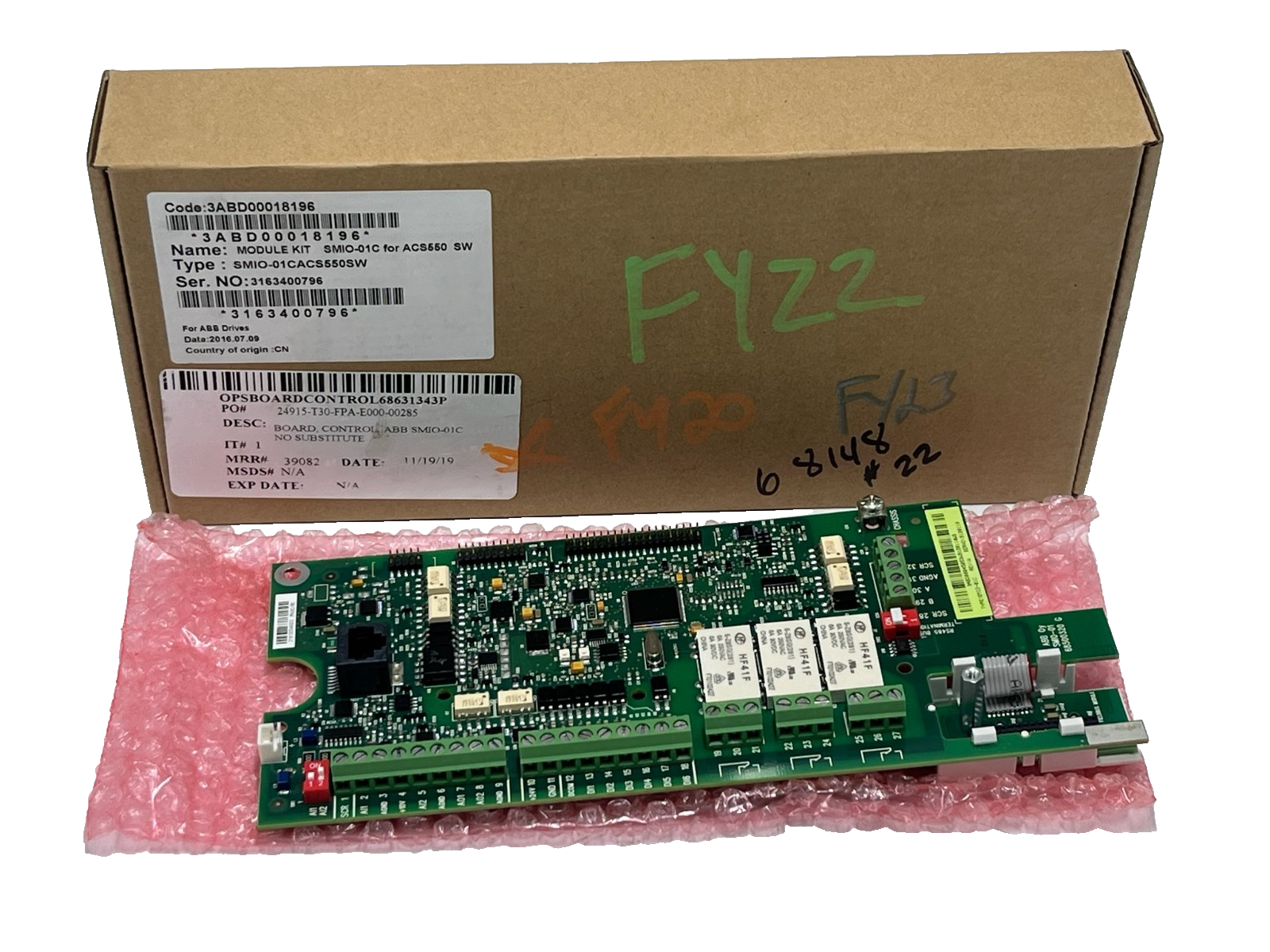 Used New ABB ACS550 SMIO-01C Control Board - 3ABD00018196 - Inverter Motherboard