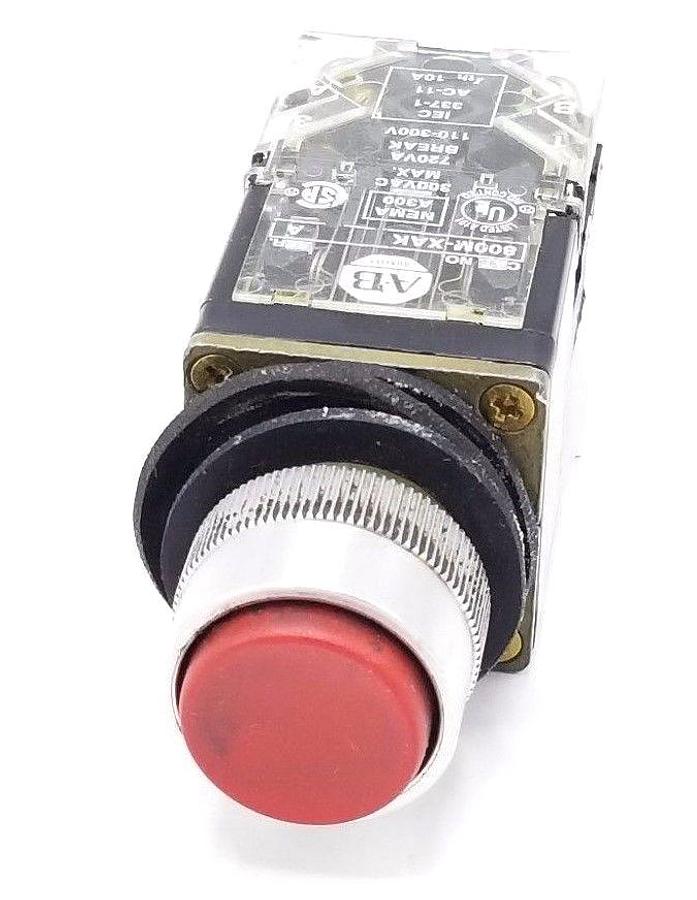 Used ALLEN BRADLEY 800MR-B6 PUSHBUTTON SER. A RED W/ 800M-XAK SER. A
