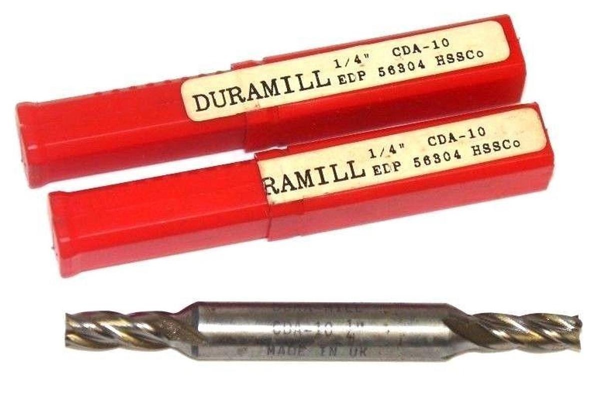 Used LOT OF 2 NEW DURAMILL CDA-10 1/4" END MILL, DOUBLE END, 56304