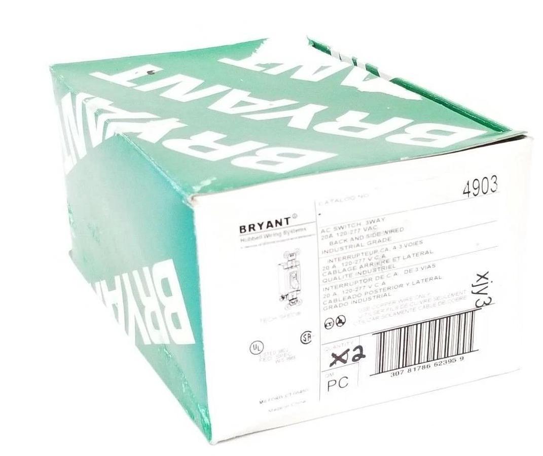 Used BOX OF 2 NEW BRYANT 4903 3-WAY AC SWITCHES 20A, 120-277VAC