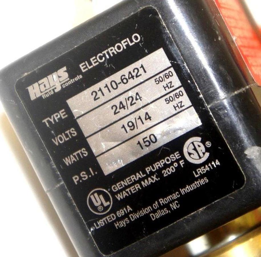 Used HAYS 2110-6421 SOLENOID VALVE, 24 V, 19/14 WATT, 150 PSI, 50/60 HZ, 21106421