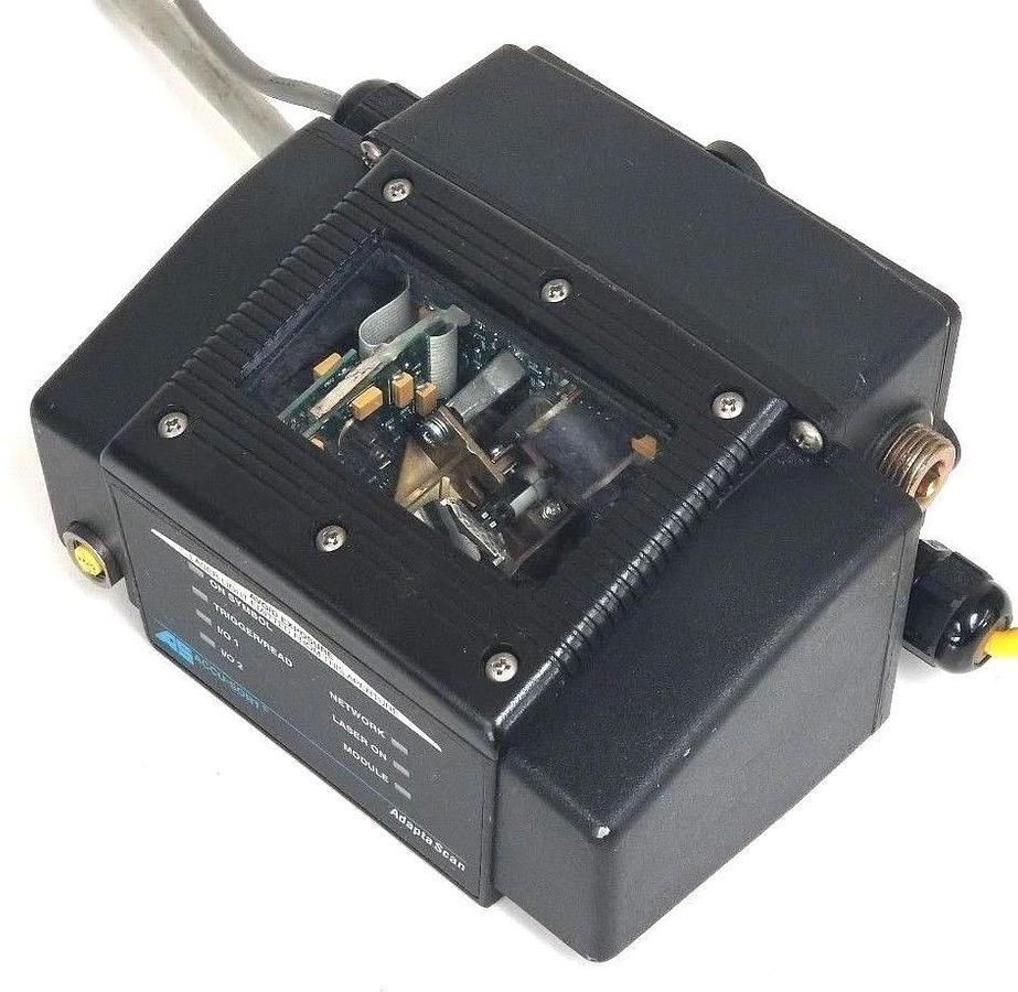 Used ALLEN BRADLEY ACCU-SORT ADAPTA SCAN 2755-N5 LASER SCANNER W/ 2755-NB40 WIRE BASE