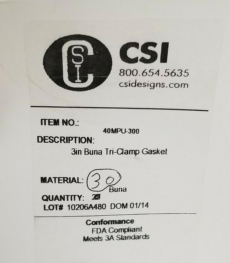 Used LOT OF 48 NEW CSI DESIGNS 40MPU-300 3" BUNA TRI-CLAMP GASKETS 40MPU300