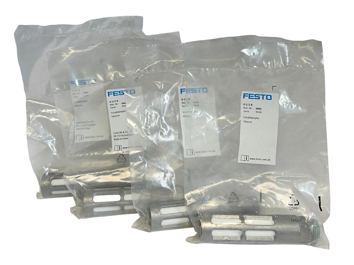 Used 4 FESTO U-1/2-B / 6844 PNEUMATIC SILENCERS / MUFFLERS NSFS